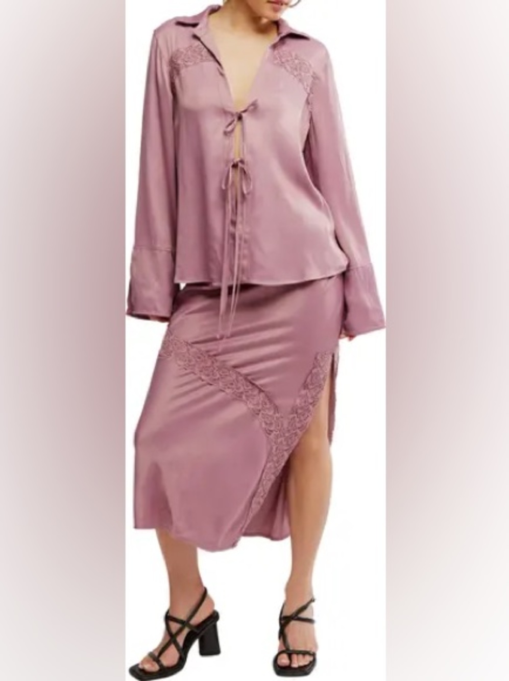 Free People Purple Lace-Trim Midi Skirt - Picture 5 of 9